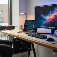 Clean and minimalist computer desk setup with organized cables by The Circuit Bench